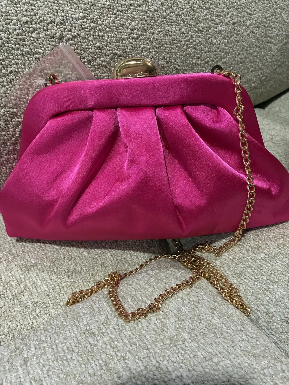 Hot Pink Satin Pleated Chain Clutch